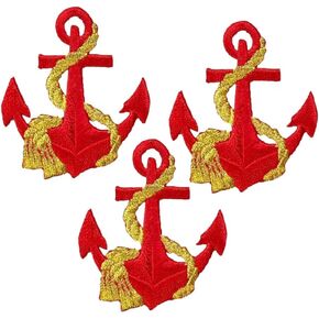 Anchor, Nautical, Seafaring, Embroidered, Iron on Patch (Navy Anchor, Gold Rope)