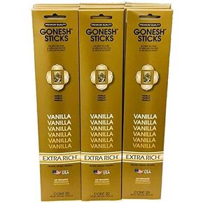 Gonesh Incense Sticks Extra Rich Collection: Vanilla 12 Pack (20 Sticks/Pack)