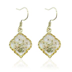 Pressed Flower Earrings Handmade Forget-Me-Not Wildflower Earrings Unique Resin Dried Flower Dangle Earrings Earrings Jewelry Gift for Woman Girls (Forget-me-not Round)