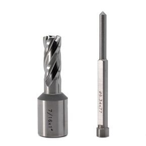 OSCARBIDE Annular Cutter 7/16 inch Cutting Diameter,1 inch Depth of Cut,3/4 inch Weldon Shank 2 Flat Mag Drill Bit with Pilot Pin for Magnetic Drill Press,1 Piece