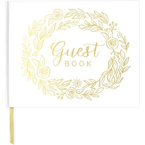 bloom daily planners Wedding Guest Book - 120 Pages Sign-in Registry Log Guestbook (7" x 9") - Hardbound Cover with Eucalyptus, Gold Foil, Gilded Edges and Gold Page Marker - Boho Greenery