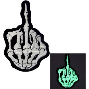 EmbTao Glow in Dark Middle Finger Ghost Embroidered Applique Iron On/Sew On Patch