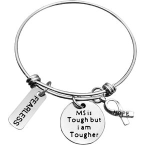 MS Awareness Bracelet Gift MS Survivor Gift MS is Tough but I am Tougher Cancer Awareness Gifts Cancer Survivor Jewelry Cancer Inspirational Gifts Cancer Fighter Gift MS Survivor Bracelet for Her