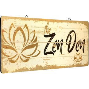 The Zen Den Lotus Wood Sign 15.75 x 5.9 Inch Lotus Yoga Sign Wooden Hanging Wall Sign with Hooks Meditation Home Decor for Yoga Studio Bathroom Bedroom Spiritual Room Decoration (Light Yellow)