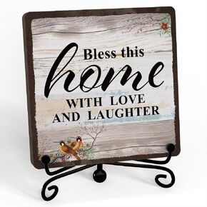 Family Signs For Home Decor, Bless This Home With Love And Laughter Desk Decoration Wood Sign, Inspirational Plaque For Home Bedroom Living Room, Gifts For Family, Housewarming Gift For Woman Man -A49 in Saudi Arabia