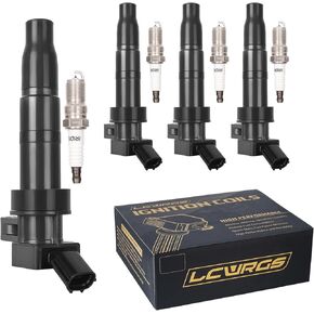 LCWRGS Set of 4 Ignition Coil Pack and Iridium Spark Plugs Fits for 2.4 L4 Hyundai Sonata Santa Fe Sport Tucson Genesis Equus Kia Optima Sorento Sportage 2011 2012 2013 2014 2015 2016 Replaces# UF611
