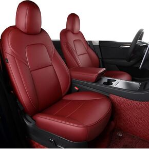 INCH EMPIRE Custom Fit for Tesla Model Y Synthetic Leather Car Seat Cover Cushion Protector for 2020 2021 2022 2023 All Season Customized (NAPA Leather 5 Seat Wine Red)