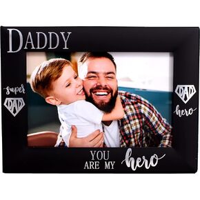 Gift for Dad Father’s Day Photo Frame, Black Metal Engraved 4 by 6 Inch (NO. 1 DAD Horizontal)