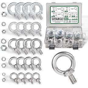 80PCS Eye Bolts with Nuts/Washers Kit, 304 Stainless Steel M10 M8 M6 Eyebolt, Zinc Plated 3/8" 1/4" Shoulder Lifting Ring Eye Bolt, Marine Grade Male Threaded Machinery Shoulder Eyebolts