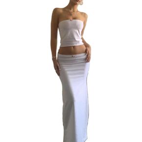 Women Going Out Strapless Skirt Sets Lace Tube Top Maxi Bodycon Skirt Y2k Clothing Set