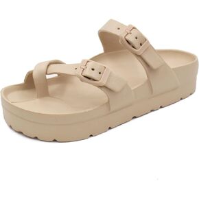 Women's Platform Sandals with Arch Support Comfortable Adjustable Buckle Slides Lightweight Summer Beach Slippers Non-Slip Shower Shoes