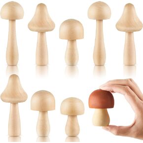 Blulu 10 Pcs Big Sizes Unfinished Wooden Mushroom Natural Wooden Mushrooms Unpainted Wooden Mushroom for Arts and Crafts Projects Decoration DIY Paint Color