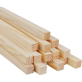 1/2" x 12" Square Wood Dowels Wooden Dowel Rods for Crafting, 15 PCS Square Wood Sticks for Crafts, Unfinished Pine Hardwood Sticks for Woodworking Models Making Dollhouses Miniatures