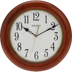 SEIKO 12 Inch Round Wood Classic Wall Clock, White,Brown