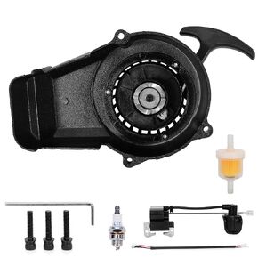 RUTU Pull Start Fit 50cc Dirt Bike,Alloy Housing Recoil Starter with Aluminum Core for 49cc 47cc Moto 2 Stroke Engine,Black