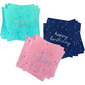 Harlow & Grey Sprinkles - Happy Birthday Napkins, 24 Napkin, Multi-Color Pack, Birthday, Kids Party, Baby’s Birthday - Disposable Paper Napkins (Bright)