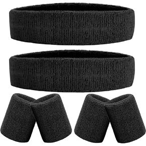 6 Pieces Sweatband Set Sports Headband Wristband Set, Moisture Wicking Athletic Sweatbands 4 Wrist Sweatband and 2 Headbands, Terry Cloth Sweat Absorbing Head Band for Workout