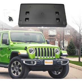 Front License Plate Frame NO Drill Front Bumper License Plate Holder Mounting Bracket Cover for 2018-2023+ Jeep Wrangler JL JLU & Gladiator JT (Replace # 68293738AA)