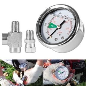 Replace for 0580495/580495 HEA Spraying Pressure Gauge with T Piece, Fit for Titan/Wagner Airless Sprayer up to 4000PSI, 1/4" NPT Fittings