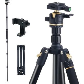 72" Tripod, Camera Tripods & Monopod with Phone Clip, Lightweight Travel Outdoor DSLR Tripods with 360 Degree Ball Head Compatible with Canon, Nikon, Phone, Telescope, Laser, Load 13lbs