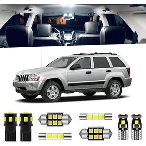 12-Pieces Grand Cherokee Interior LED Light Kit Package for Jeep Grand Cherokee 2005 2006 2007 2008 2009 2010 White 6000K Interior LED Lighting Package + License Plate Lights, Install Tool
