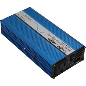 AIMS 180 Watt, 360 Watt Peak, Pure Sine DC to AC Power Inverter, USB Port, Cables Included - Non UL Listed
