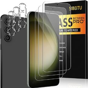 SIBEITU [3+3 Pack Screen Protector for Samsung Galaxy S23 with Camera Lens Protector, 9H Hardness Scratch Resistent, 6.1 Inch HD Clear Fingerprint Unlock Tempered Glass Film for Samsung S23 5G