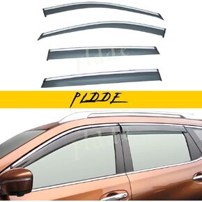 4pcs Smoke Tint with Chrome Trim Outside Mount Tape On/Clip On Style PVC Sun Rain Guard Window Visors Compatible with 2014-2020 Nissan X-Trail/Rogue