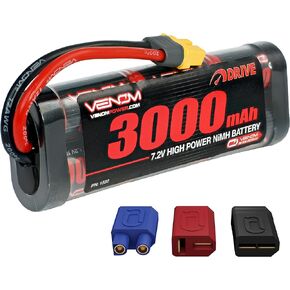 Venom Drive Series 6S - 3000mAh 7.2V NiMH Battery Flat - Universal 2.0 Plug, Nickel Metal Hydride 6 Cell - Silicone Connector & Compatible w/ XT60, Traxxas, Deans, EC3, 2WD, 4WD, Truck & Buggies