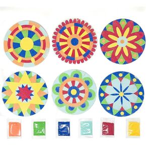 Podzly 24 Sand Painting Mandala Coloring Craft Kits - Mandala Design Pattern Art Made Easy - Create Sand Art Pictures with 6 Colorful Sand Options