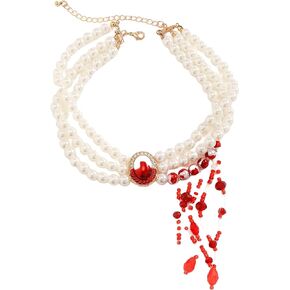 Vampire Blood Bracelet Necklace Imitation Pearls Dripping Bloody Choker Gothic Layered Accessories Halloween Cosplay Party for Women