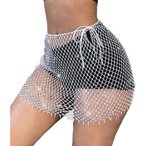 Asooll الأبيض شبكة كريستال تنورة حجر الراين شبكة صيد السمك التنانير الرقص الشرقي وشاح الورك موضة حفلة الهذيان مجوهرات الجسم للنساء والفتيات in Kuwait