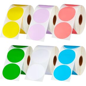 6 Rolls 2 Inch Circle Direct Thermal Sticker Labels, Round Printer Label Dot Sticker for Color Coding, Envelope Seal, Inventory, Business Labeling, Compatible with Rollo, Zebra (Bright Color)