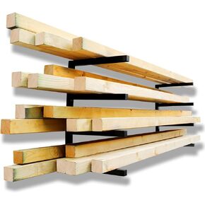 YYR Wood Organizer and Lumber Storage Rack Wall Mount, Heavy Duty Metal Shelf with 6-Level Holds Up 1200 LBS, Indoor & Outdoor Use - Black