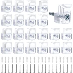 Giantree Mirror Holder Clips Set, 20 Sets 1/4 inches Crystal Clear Plastic Mirror Clip Glass Retainer Clips with Screws Mirror Hanging Hardware Clips for Wall Fixing Mirror Windows Cabinet Door