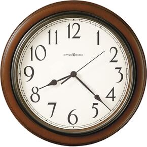 Howard Miller Kalvin Wall Clock 625-418 ? Medium Brown Cherry Finished Case, Charcoal Gray Accents, Modern Home Decor, Classic Round Design, Quartz Movement