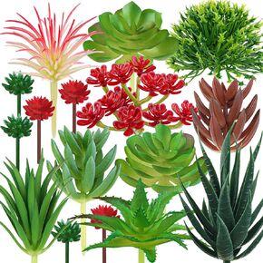Artificial Succulents Plants, 16pcs Fake Succulents Plant for DIY Home Floral Wall Garden Office Party Decoration Colorful (Unpotted)
