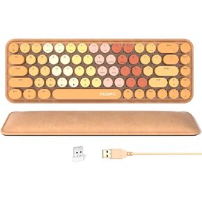 FOPETT Wireless Mechanical Keyboard Rechargeable Adjustable Backlight Three Mode Wired /2.4G /Bluetooth Stable Connection for PC Laptop Tablet Phones Windows - Brown