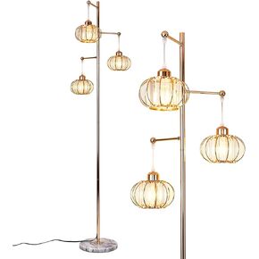 Hsyile KU300259 Industrial Style Crystal Tree Floor Lamp for Living Room,Bedroom,Office,Golden Floor Light,3 Lights