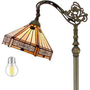 WERFACTORY Tiffany Floor Lamp Mission Hexagon Stained Glass Arched Lamp 12X18X64 Inches Gooseneck Adjustable Corner Standing Reading Light Decor Bedroom Living Room S011 Series