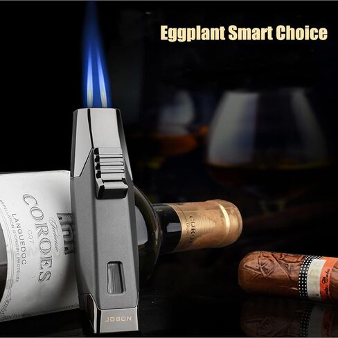 JOBON Torch Lighter, Adjustable Double Jet Flame Refillable Lighter with Gas Window for Candle Grill Baking Camping (Butane Not Included) (Gold) in Kuwait