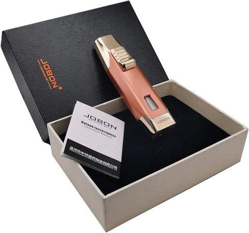 JOBON Torch Lighter, Adjustable Double Jet Flame Refillable Lighter with Gas Window for Candle Grill Baking Camping (Butane Not Included) (Gold) in Kuwait