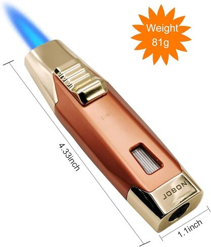 JOBON Torch Lighter, Adjustable Double Jet Flame Refillable Lighter with Gas Window for Candle Grill Baking Camping (Butane Not Included) (Gold) in Kuwait