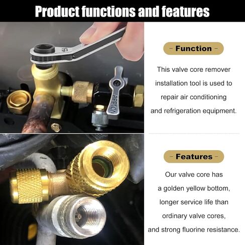 RYANSTAR RACING HVAC Service Wrench and Valve Core Remover Installer Tool Set with Hex Bit Adapter, Dual Size SAE 1/4 & 5/16 Port, 10 PCS Valve Cores with Teflon Seal, 5 PCS Brass Nuts for HVAC Repair in Saudi Arabia