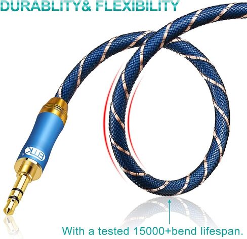 AUX Cable,EMK 3.5mm Nylon Braided Auxiliary Audio Cable [24KGold-Plated,Hi-fi Sound Quality] Tangle-Free AUX Cable for Headphones,Laptop,Phones,Tablets,MP3 Players,Car Stereos and More (3.3ft/1m) in Saudi Arabia