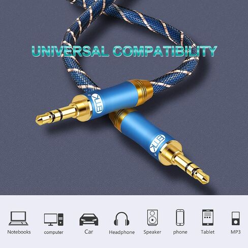 AUX Cable,EMK 3.5mm Nylon Braided Auxiliary Audio Cable [24KGold-Plated,Hi-fi Sound Quality] Tangle-Free AUX Cable for Headphones,Laptop,Phones,Tablets,MP3 Players,Car Stereos and More (3.3ft/1m) in Saudi Arabia