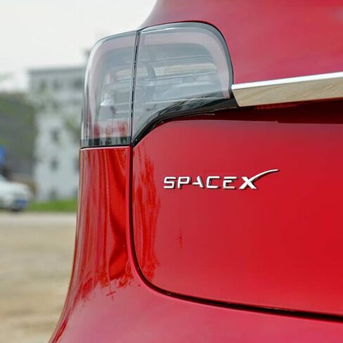 Spacex الشارات ثلاثية الأبعاد سيارة معدنية شعار خلفي بحقيبة السيارة ملصق شارة الشارات متوافق تسلا نموذج S نموذج 3 نموذج X اكسسوارات الديكور in Saudi Arabia