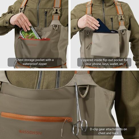 BASSDASH Men’s IMMERSE Tan Waders Waterproof Breathable Fly Fishing Stocking Foot Chest Waders for Hunting Lightweight in Saudi Arabia