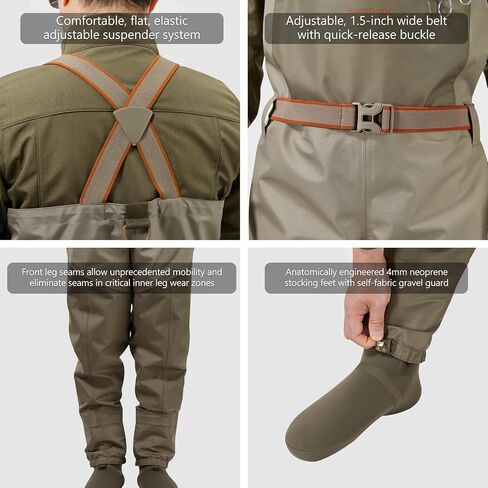 BASSDASH Men’s IMMERSE Tan Waders Waterproof Breathable Fly Fishing Stocking Foot Chest Waders for Hunting Lightweight in Saudi Arabia