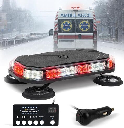 Xprite 42 LED Roof Top Strobe Light, High Visibility Emergency Hazard Warning Flashing Light Bar w/Control Panel for Firefighter POV Ambulance Vehicle Trucks - White Red in Saudi Arabia